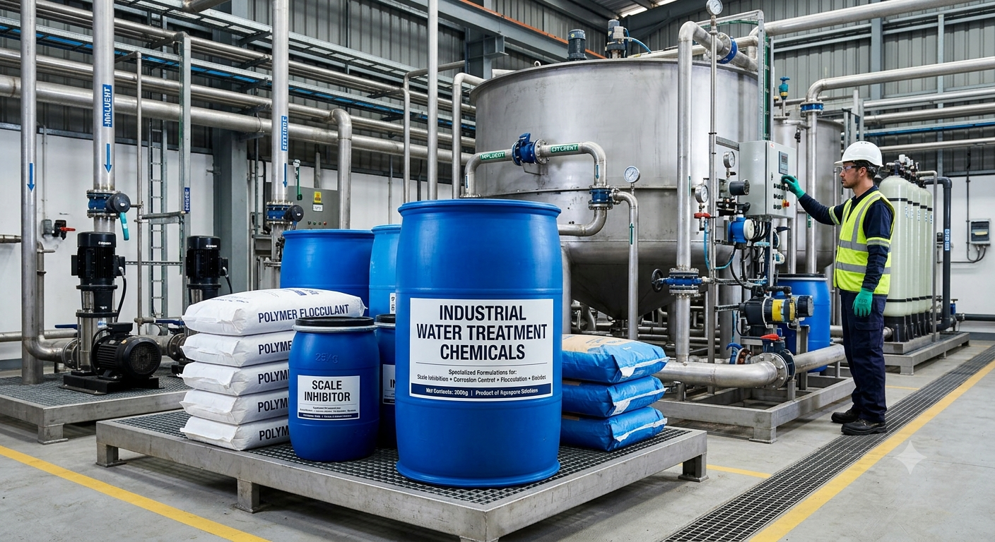 Industrial water treatment chemicals dosing system at an ETP plant